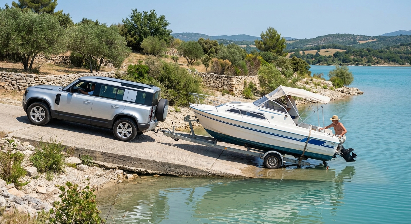 Remorque bateau sur une cale de mise à l'eau