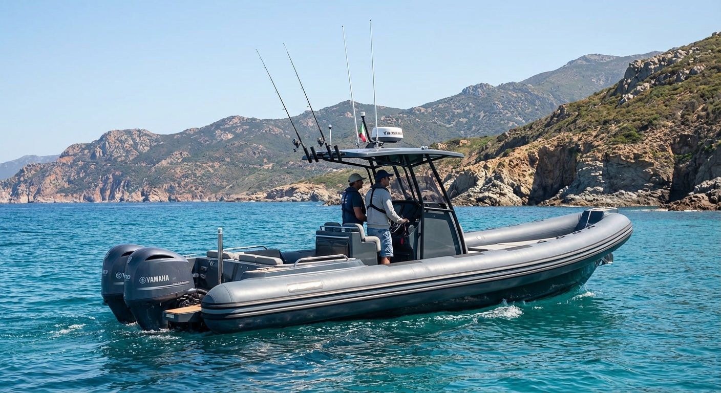 Semi-rigide naviguant le long de la côte corse